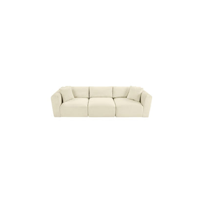 Shaggy Cream Corduroy Performance Fabric Modular Sofa