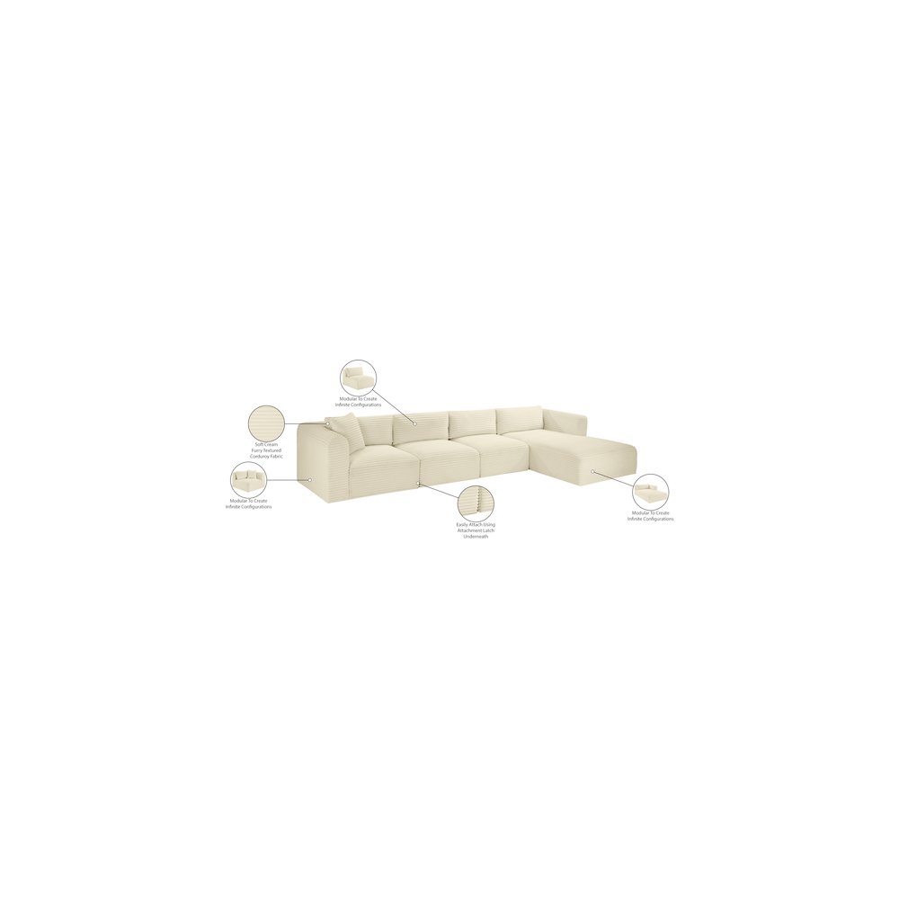 Shaggy Cream Corduroy Performance Fabric Modular Sectional