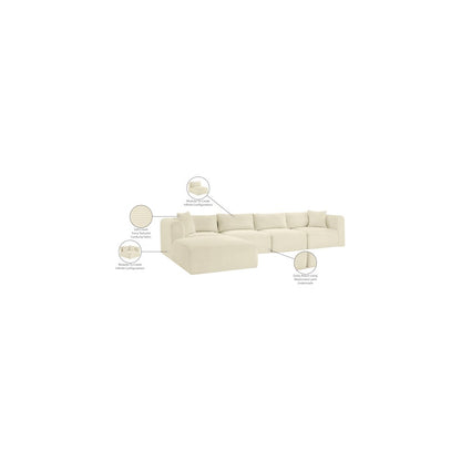 Shaggy Cream Corduroy Performance Fabric Modular Sectional
