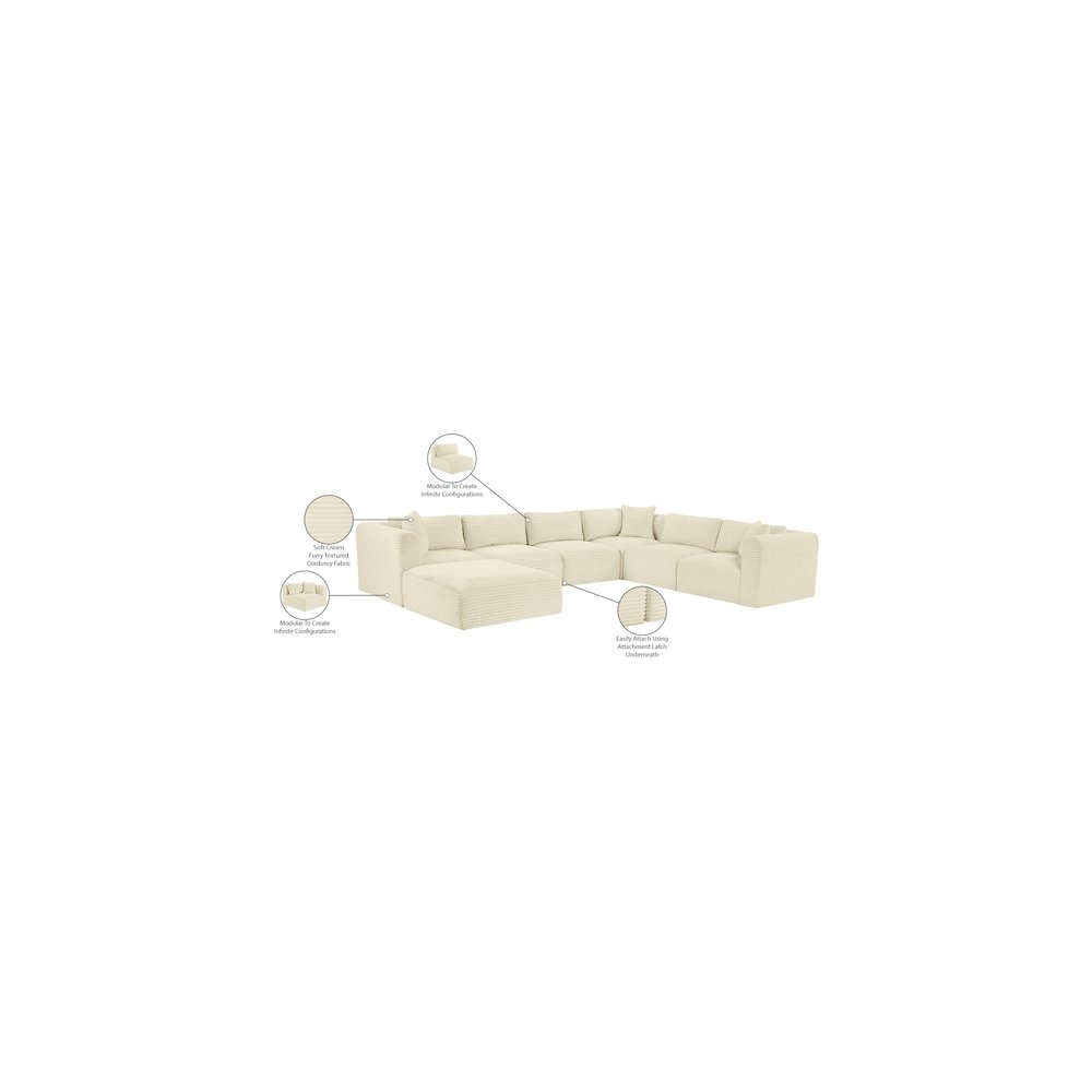 Shaggy Cream Corduroy Performance Fabric Modular Sectional