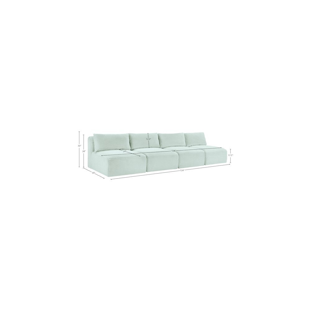 Shaggy Mint Corduroy Performance Fabric Modular Sofa