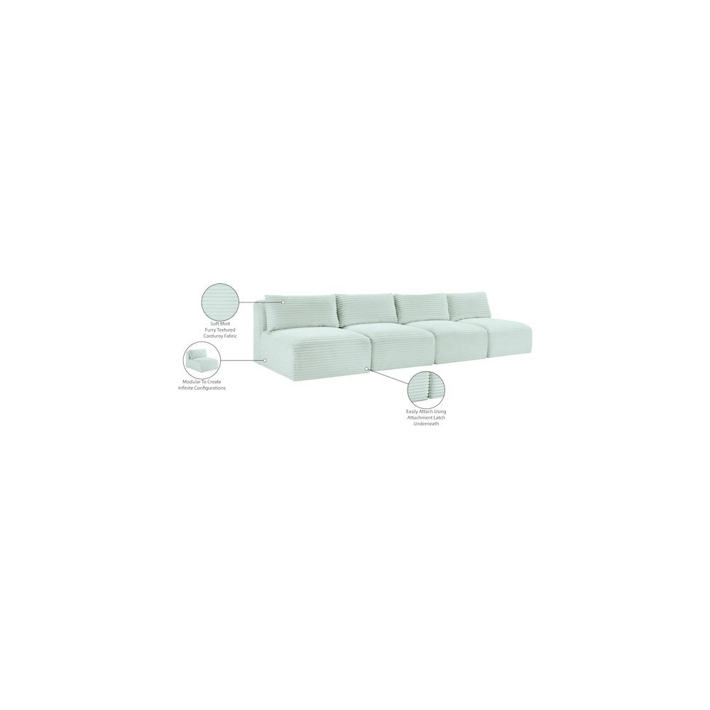 Shaggy Mint Corduroy Performance Fabric Modular Sofa