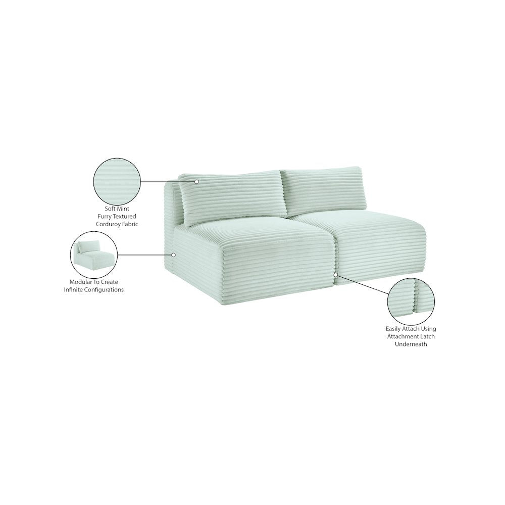 Shaggy Mint Corduroy Performance Fabric Modular Sofa