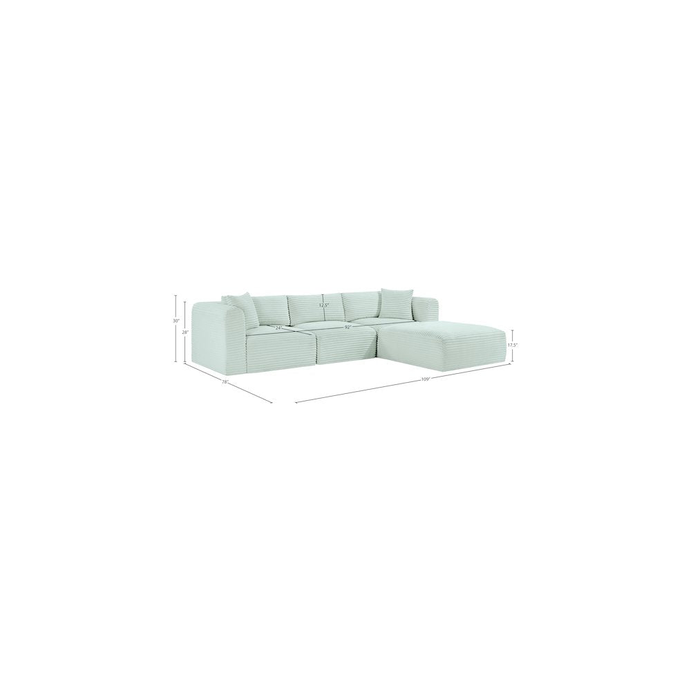 Shaggy Mint Corduroy Performance Fabric Modular Sectional