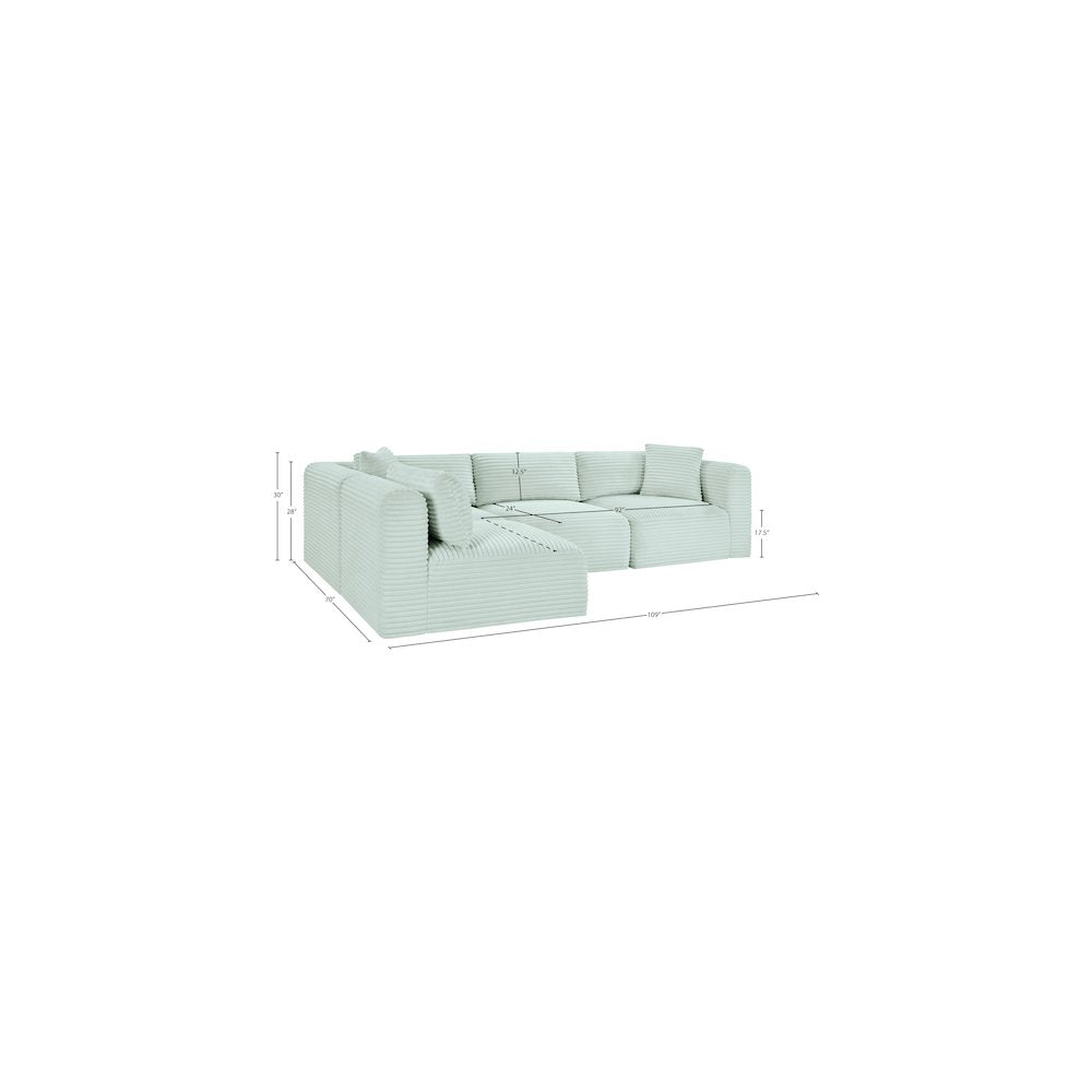 Shaggy Mint Corduroy Performance Fabric Modular Sectional
