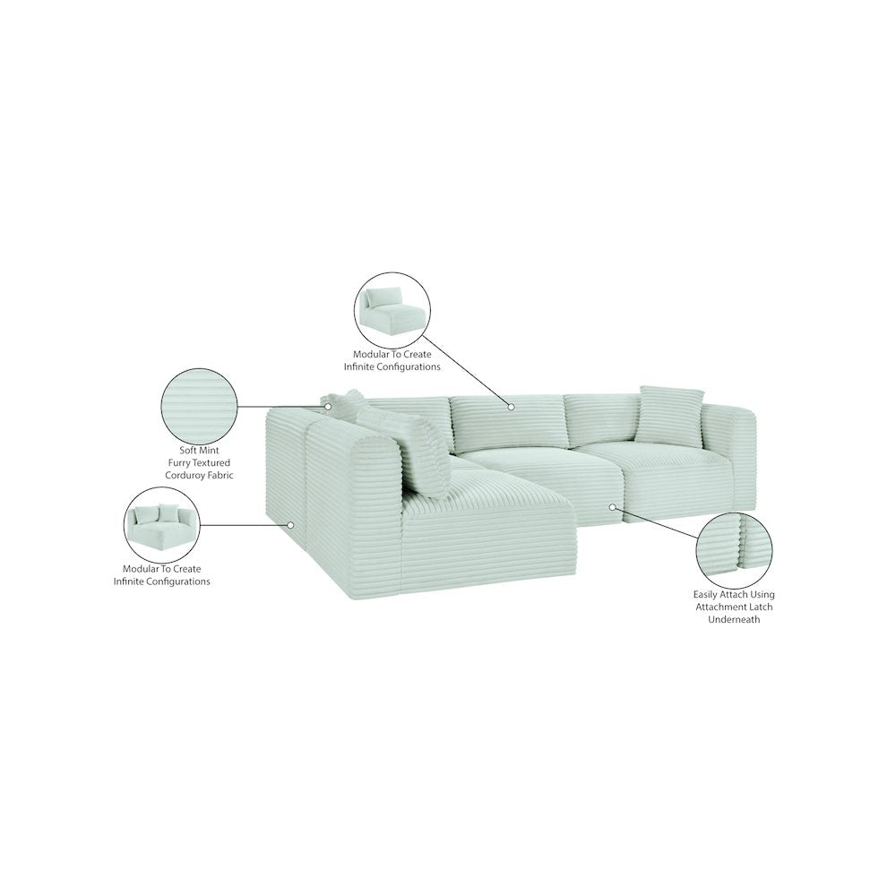 Shaggy Mint Corduroy Performance Fabric Modular Sectional