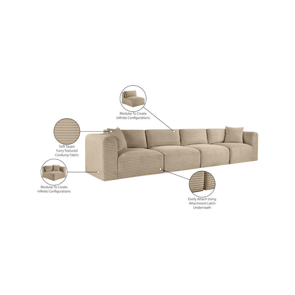Shaggy Taupe Corduroy Performance Fabric Modular Sofa