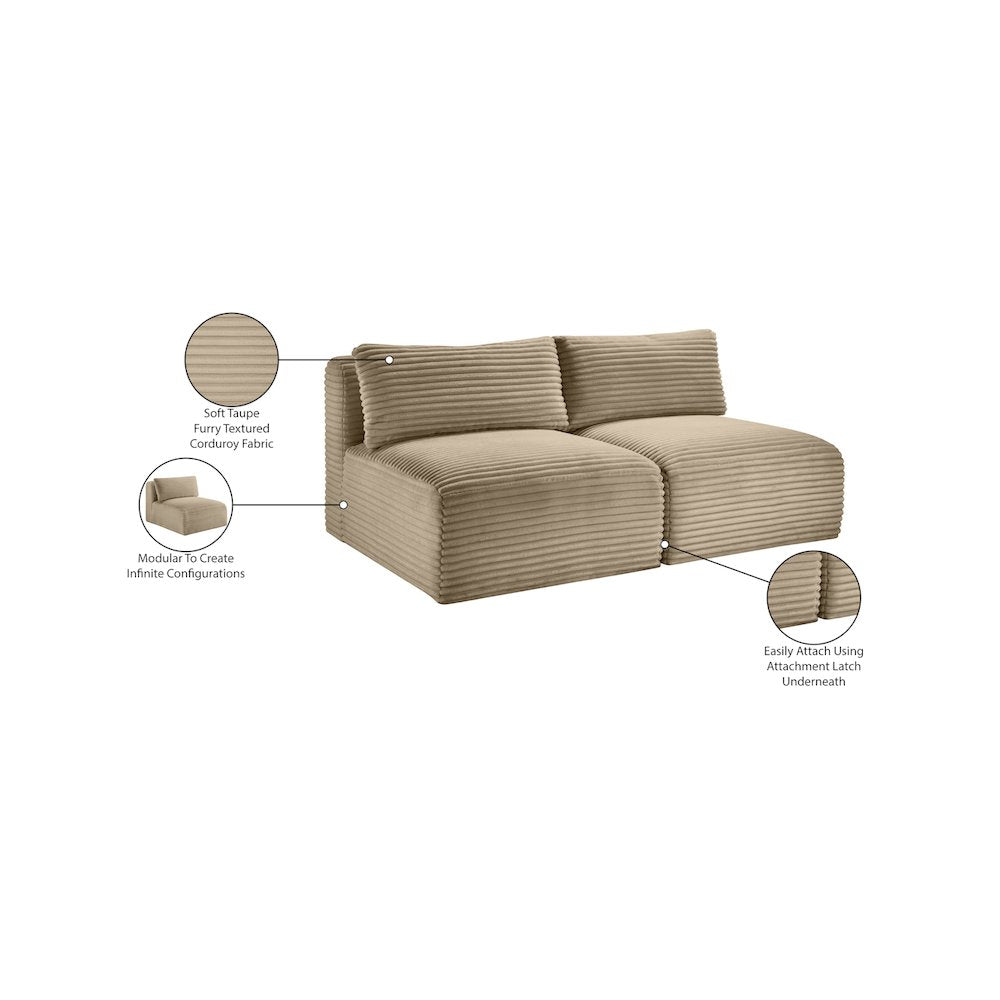 Shaggy Taupe Corduroy Performance Fabric Modular Sofa