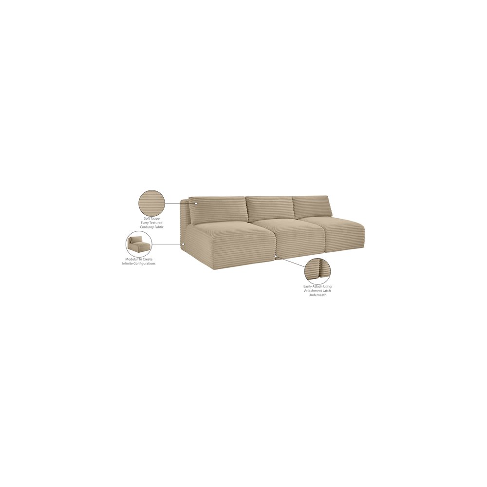 Shaggy Taupe Corduroy Performance Fabric Modular Sofa