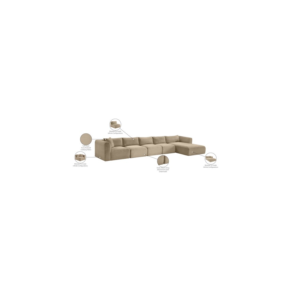 Shaggy Taupe Corduroy Performance Fabric Modular Sectional