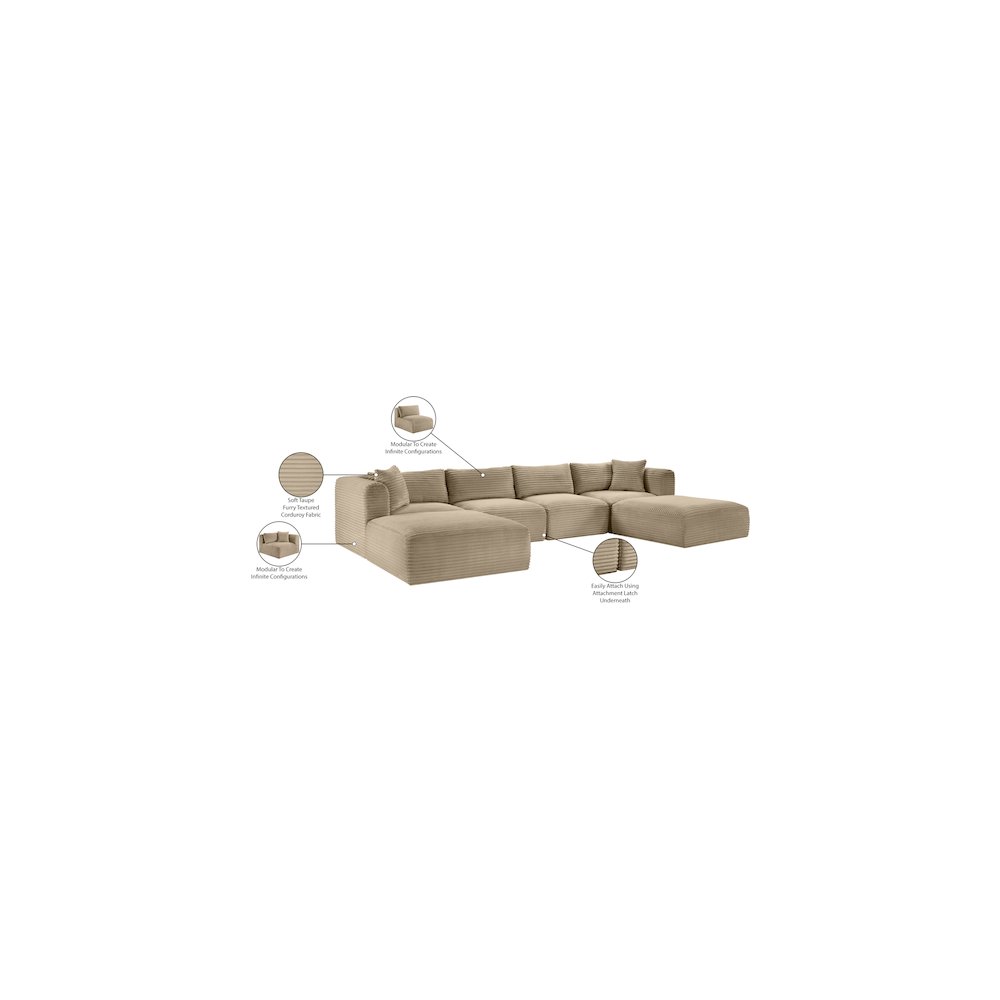 Shaggy Taupe Corduroy Performance Fabric Modular Sectional