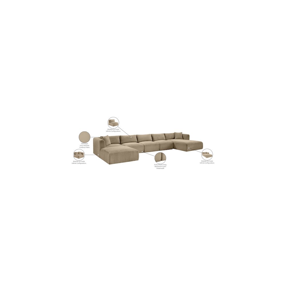 Shaggy Taupe Corduroy Performance Fabric Modular Sectional