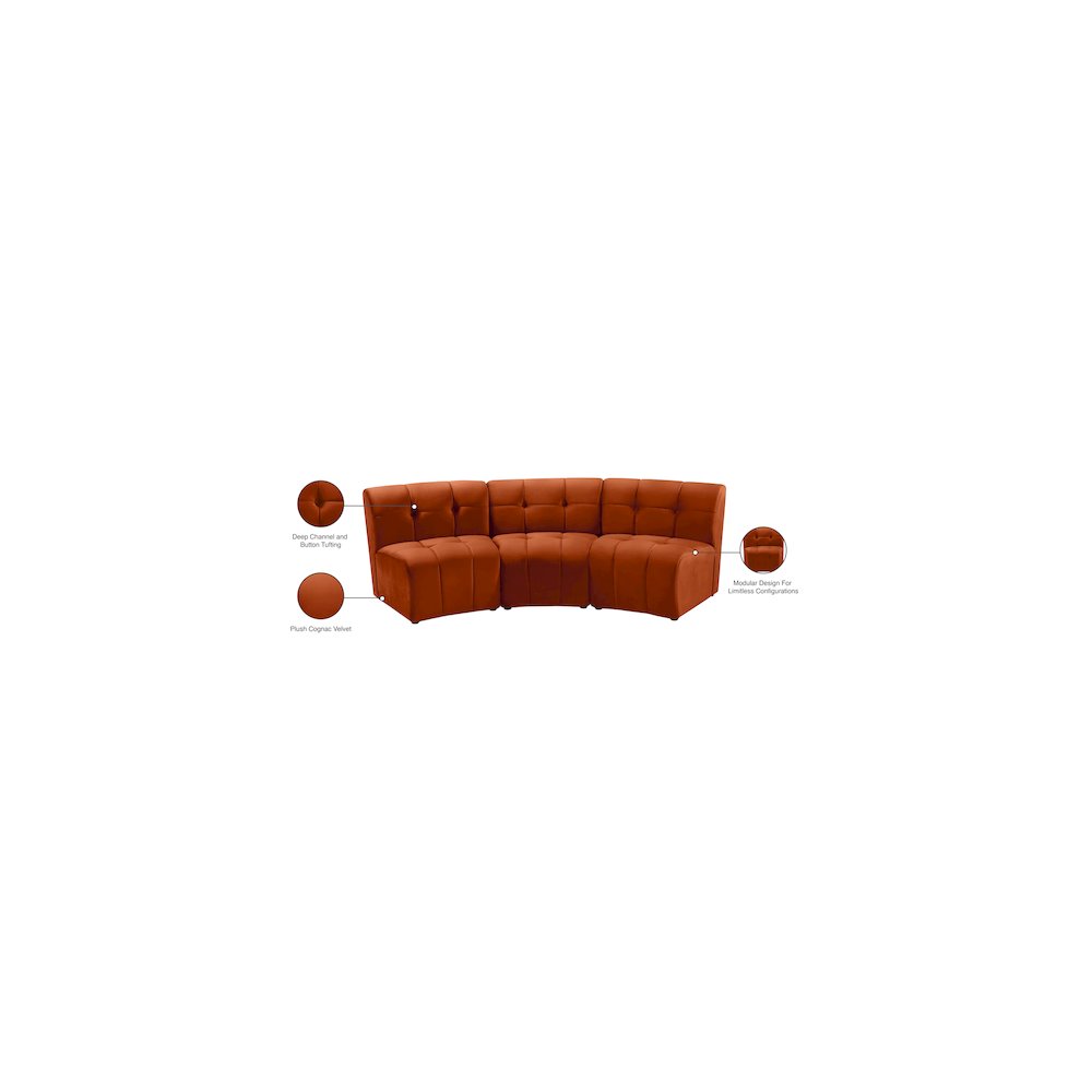 Limitless Cognac Velvet 3pc. Modular Sectional