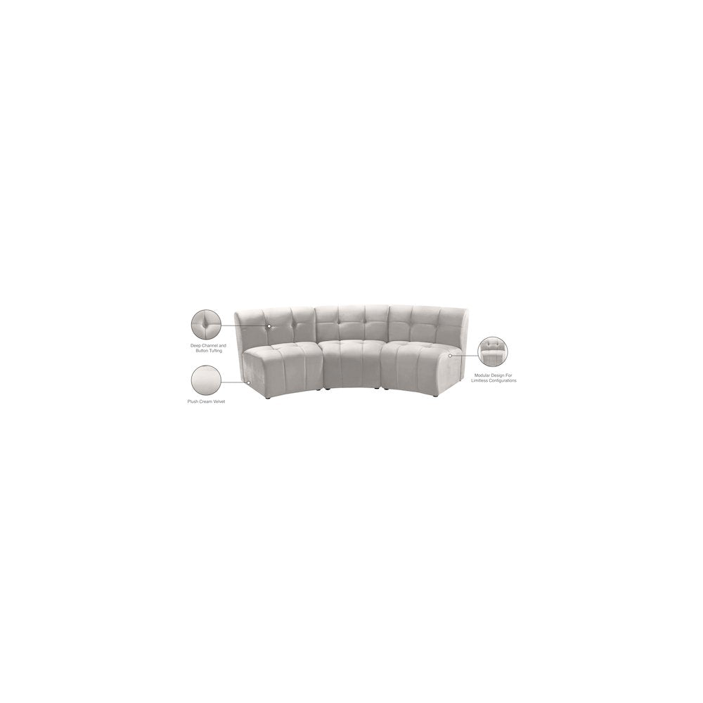 Limitless Cream Velvet 3pc. Modular Sectional
