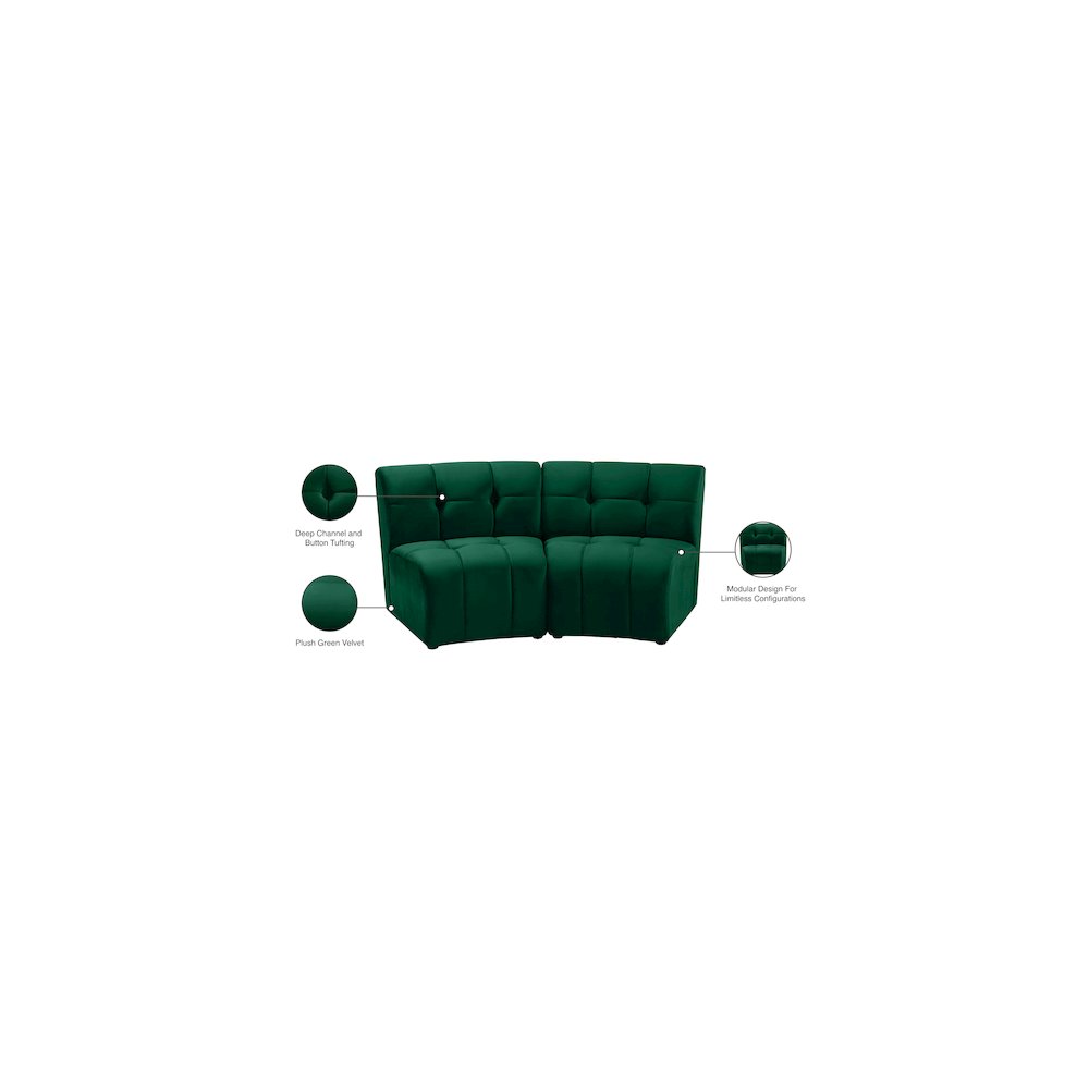 Limitless Green Velvet 2pc. Modular Sectional