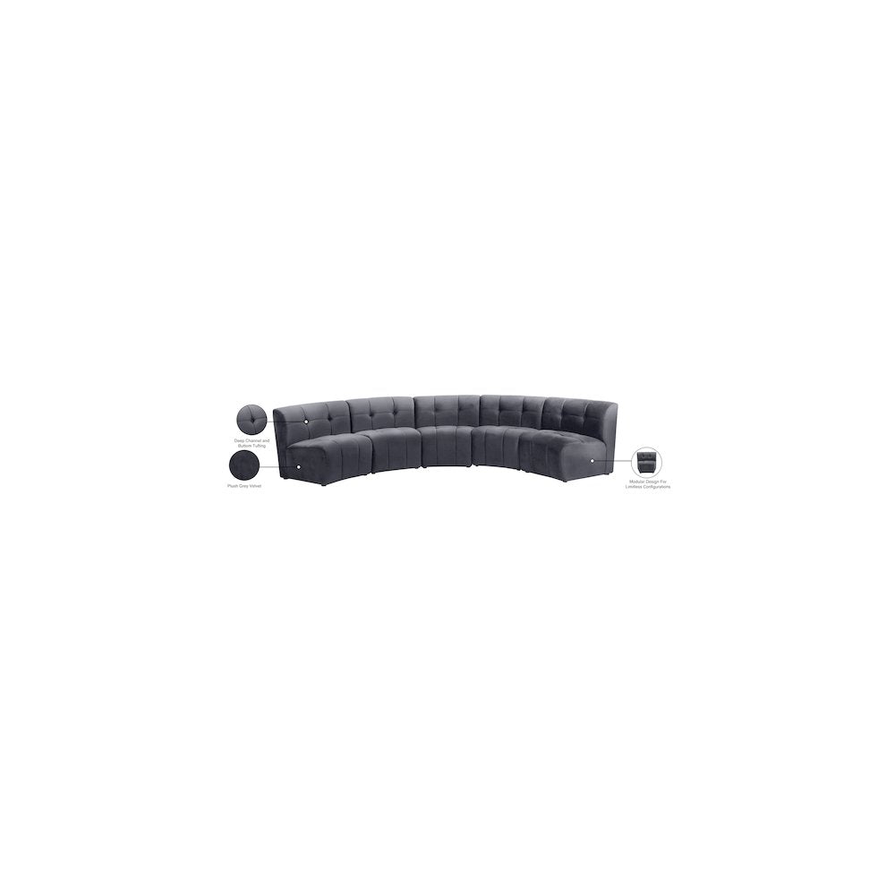 Limitless Grey Velvet 5pc. Modular Sectional