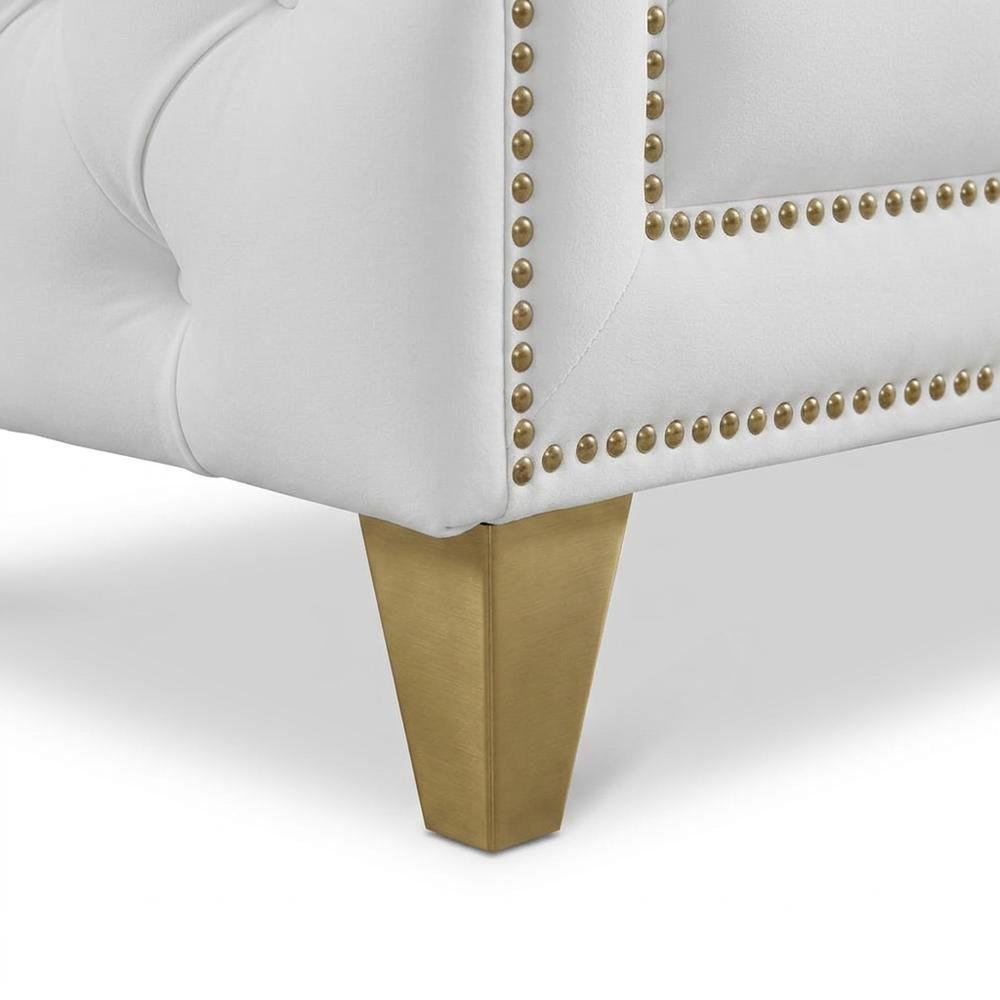 Vegan Leather Sofa Couch with Iron Frame for Living Room, White Vegan Leather