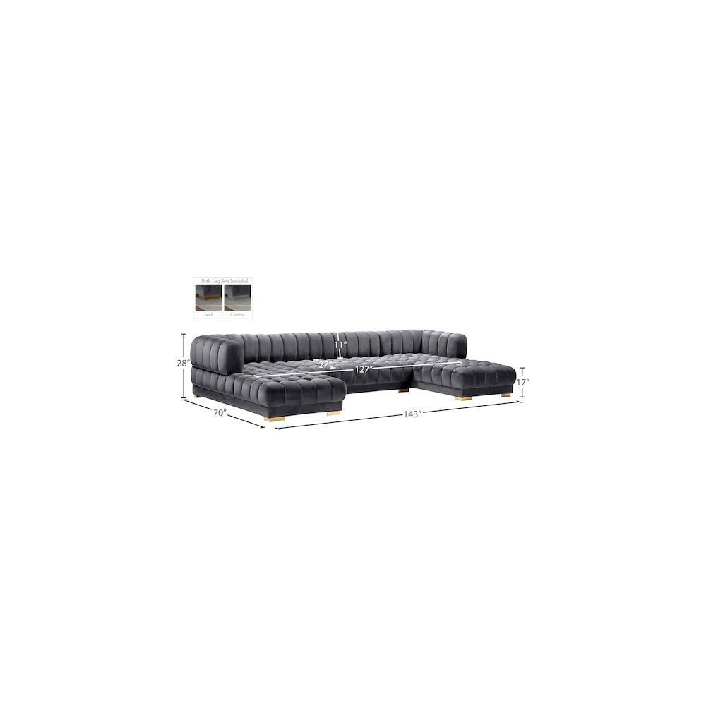 Gwen Grey Velvet 3pc. Sectional