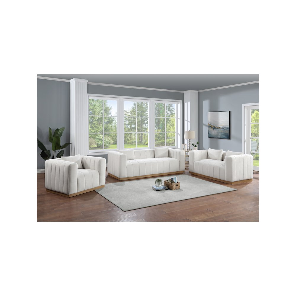 Lucia Cream Linen Textured Fabric Loveseat