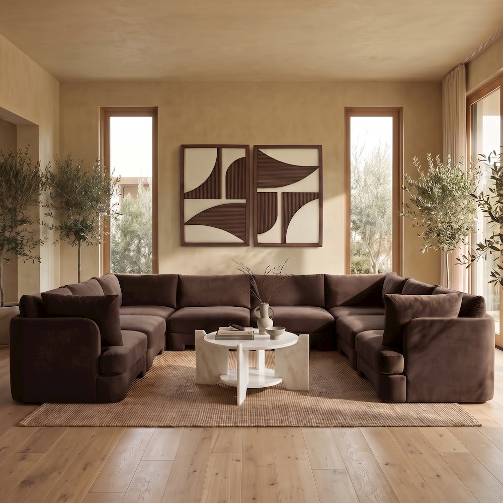 Hammond 148" Brown Velvet Performance Fabric 8pc. U-Shaped Sectional
