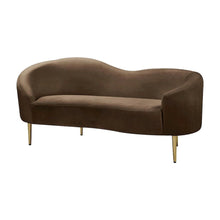 Velvet-Upholstered Sofa and Loveseat with Gold-Finish Wood Legs, Brown Velvet