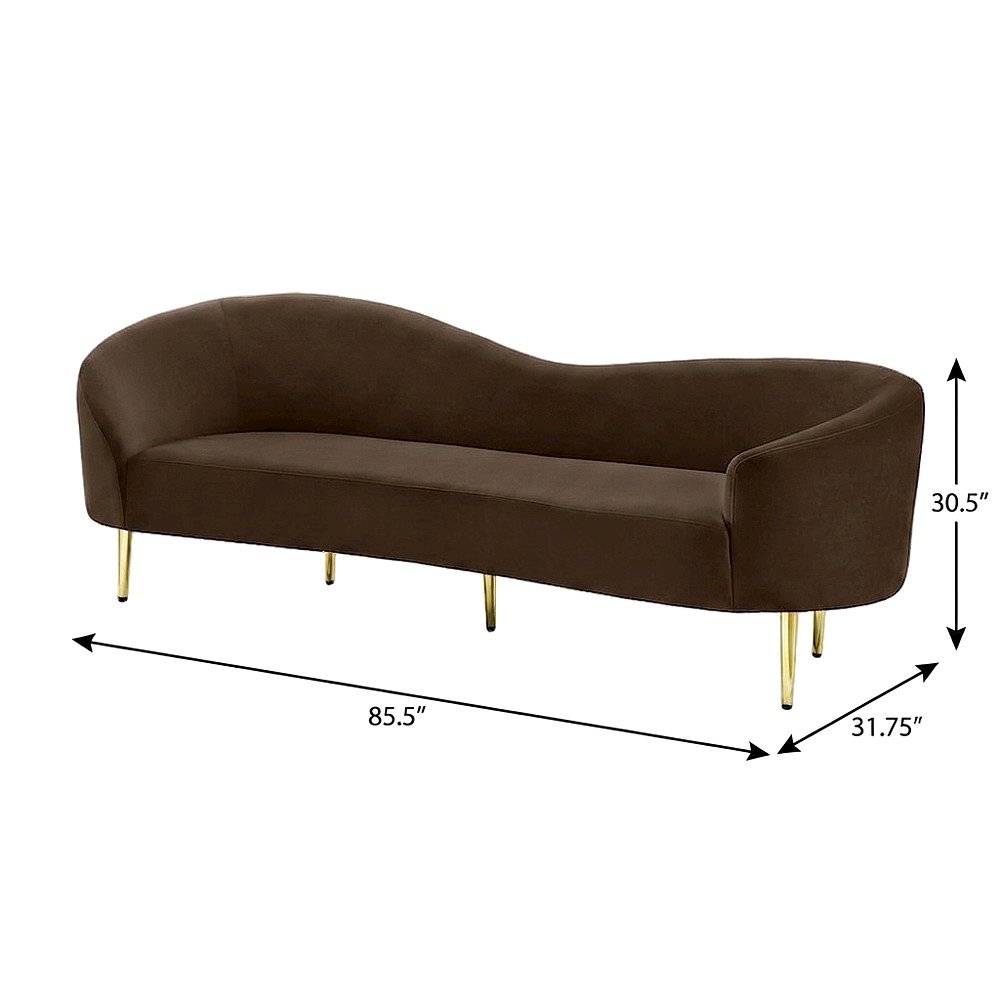 Velvet-Upholstered Sofa and Loveseat with Gold-Finish Wood Legs, Brown Velvet