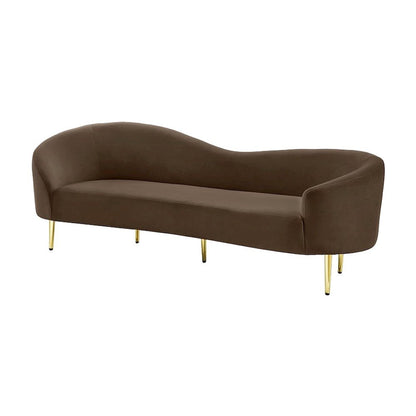Velvet-Upholstered Sofa and Loveseat with Gold-Finish Wood Legs, Brown Velvet