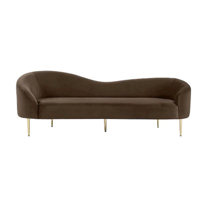 Velvet-Upholstered Sofa and Loveseat with Gold-Finish Wood Legs, Brown Velvet