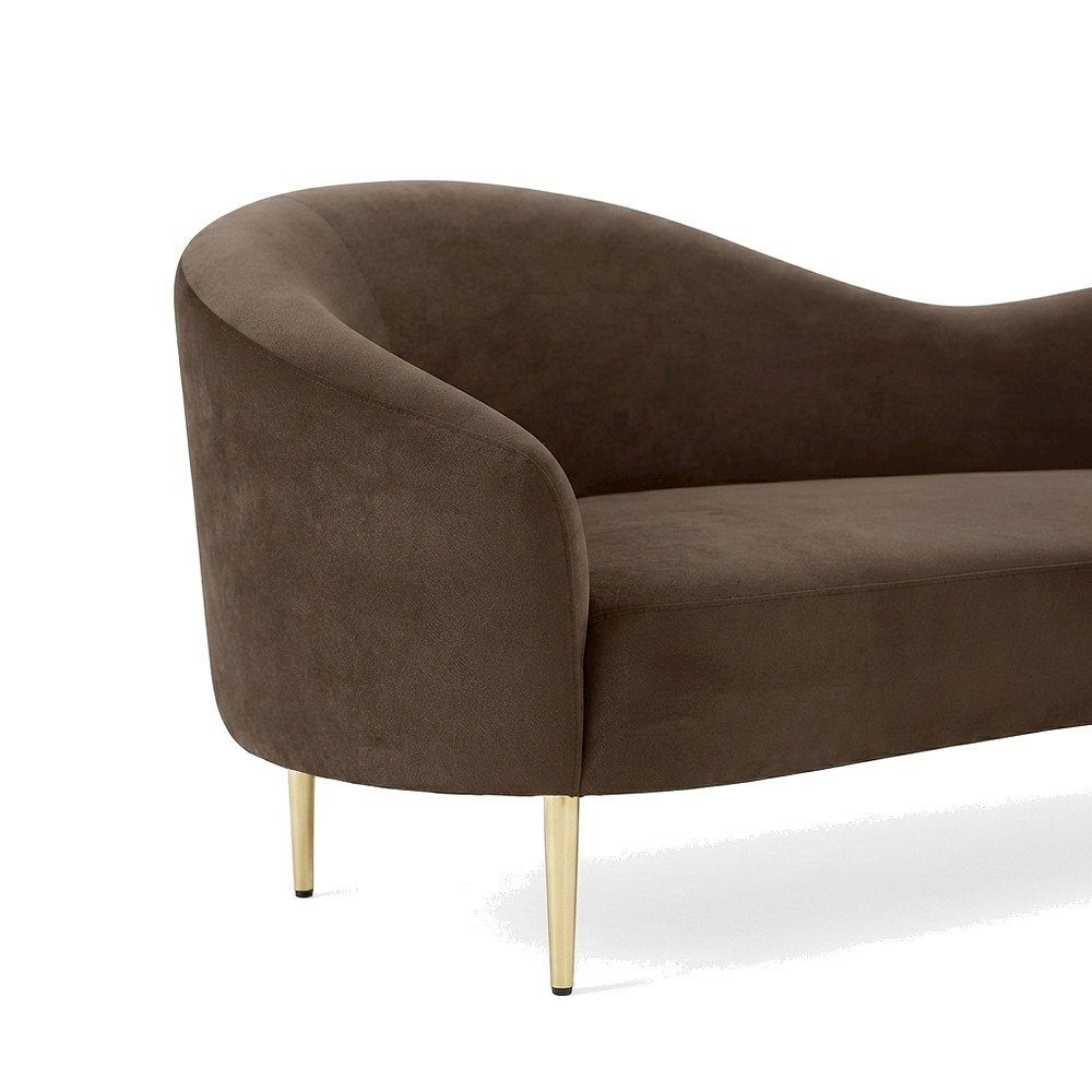 Velvet-Upholstered Sofa and Loveseat with Gold-Finish Wood Legs, Brown Velvet