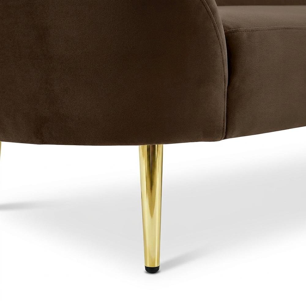 Velvet-Upholstered Sofa and Loveseat with Gold-Finish Wood Legs, Brown Velvet
