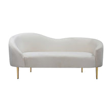 Velvet-Upholstered Sofa and Loveseat with Gold-Finish Wood Legs, Cream Velvet