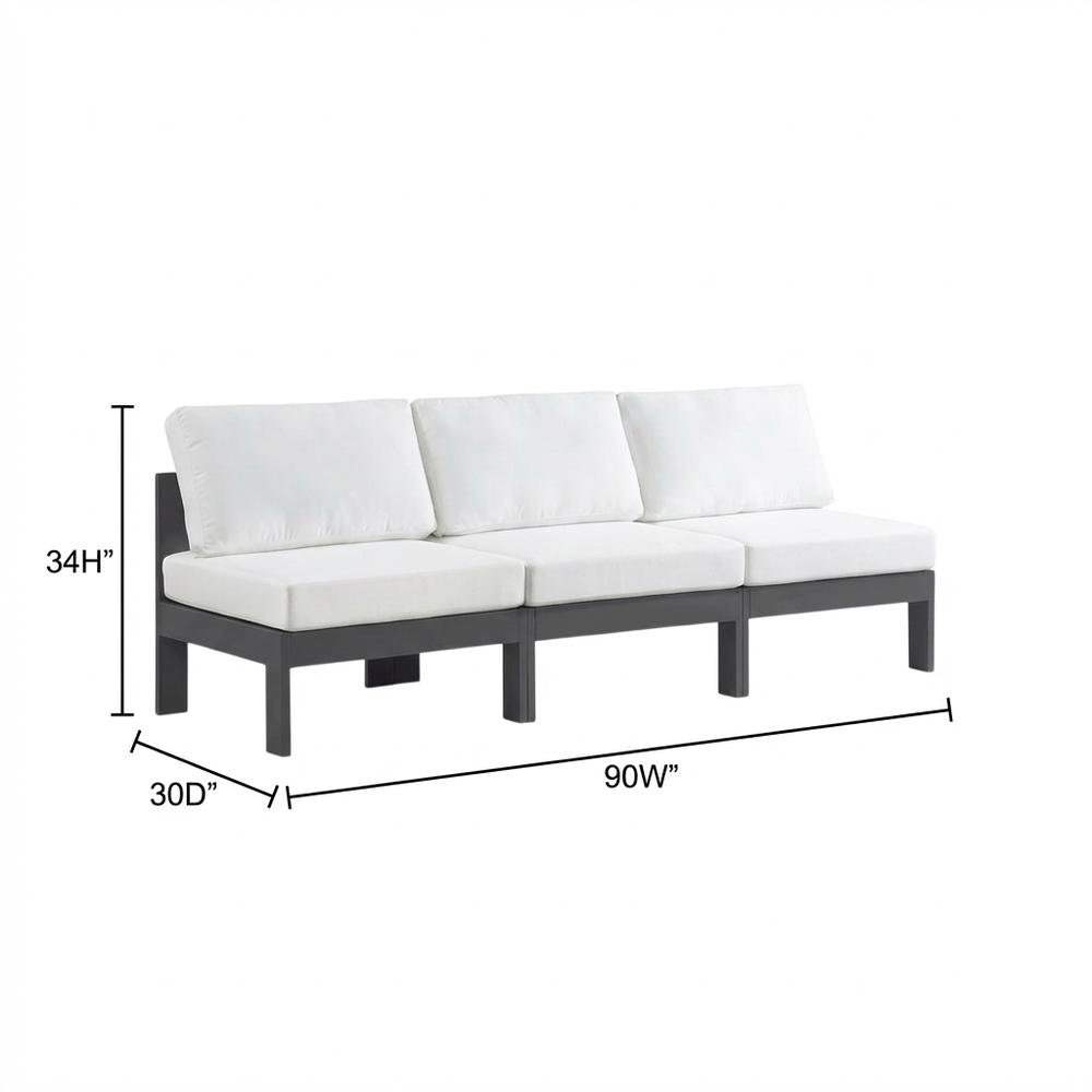 White Fabric Outdoor Patio Modular Sofa, Contemporary Design, Cushioned Seat