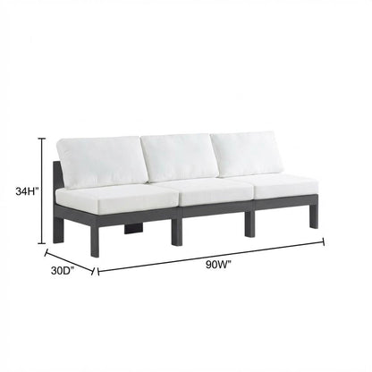 White Fabric Outdoor Patio Modular Sofa, Contemporary Design, Cushioned Seat