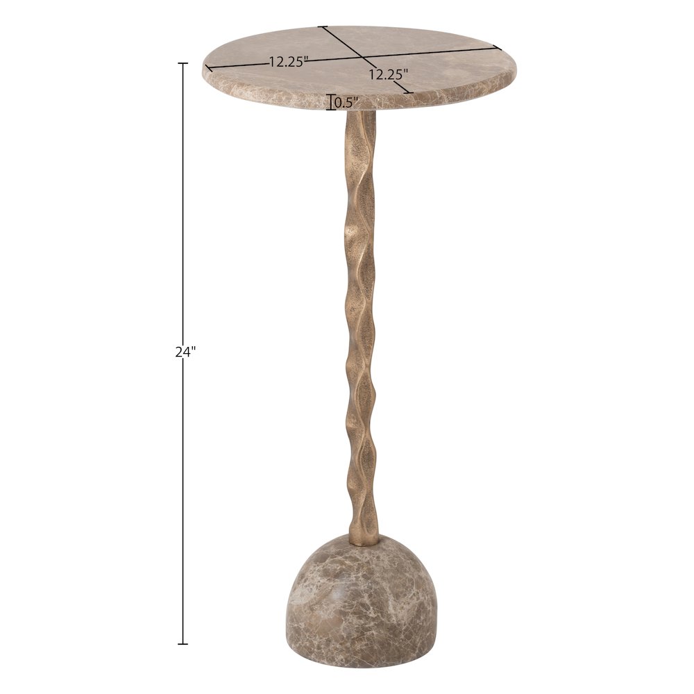 Helix Beige Genuine Marble Top And Aluminum Base End / Side Table