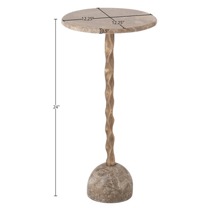 Helix Beige Genuine Marble Top And Aluminum Base End / Side Table