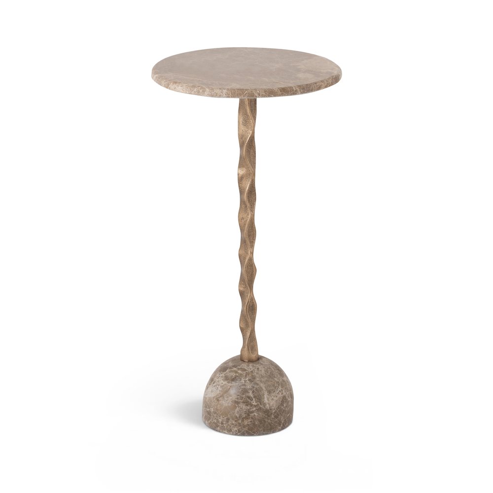 Helix Beige Genuine Marble Top And Aluminum Base End / Side Table