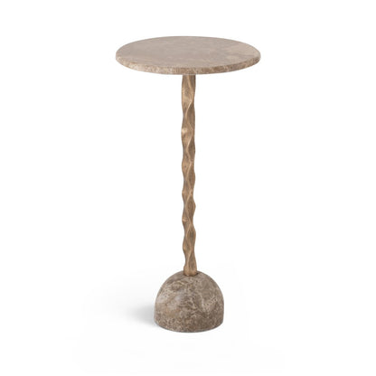 Helix Beige Genuine Marble Top And Aluminum Base End / Side Table