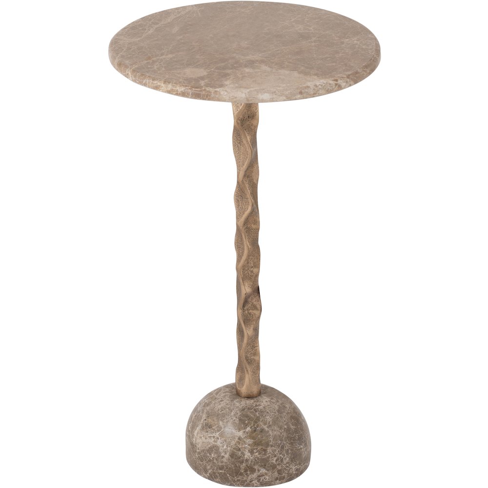 Helix Beige Genuine Marble Top And Aluminum Base End / Side Table