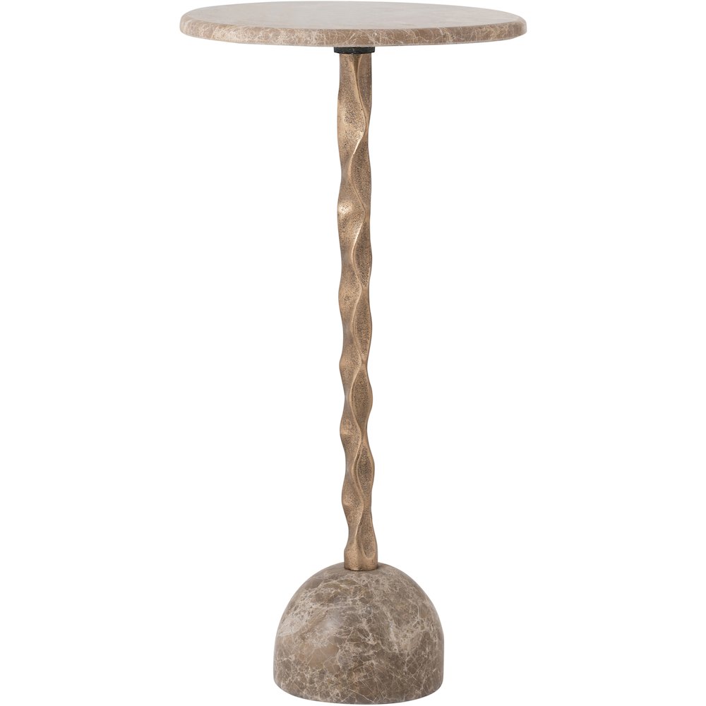 Helix Beige Genuine Marble Top And Aluminum Base End / Side Table