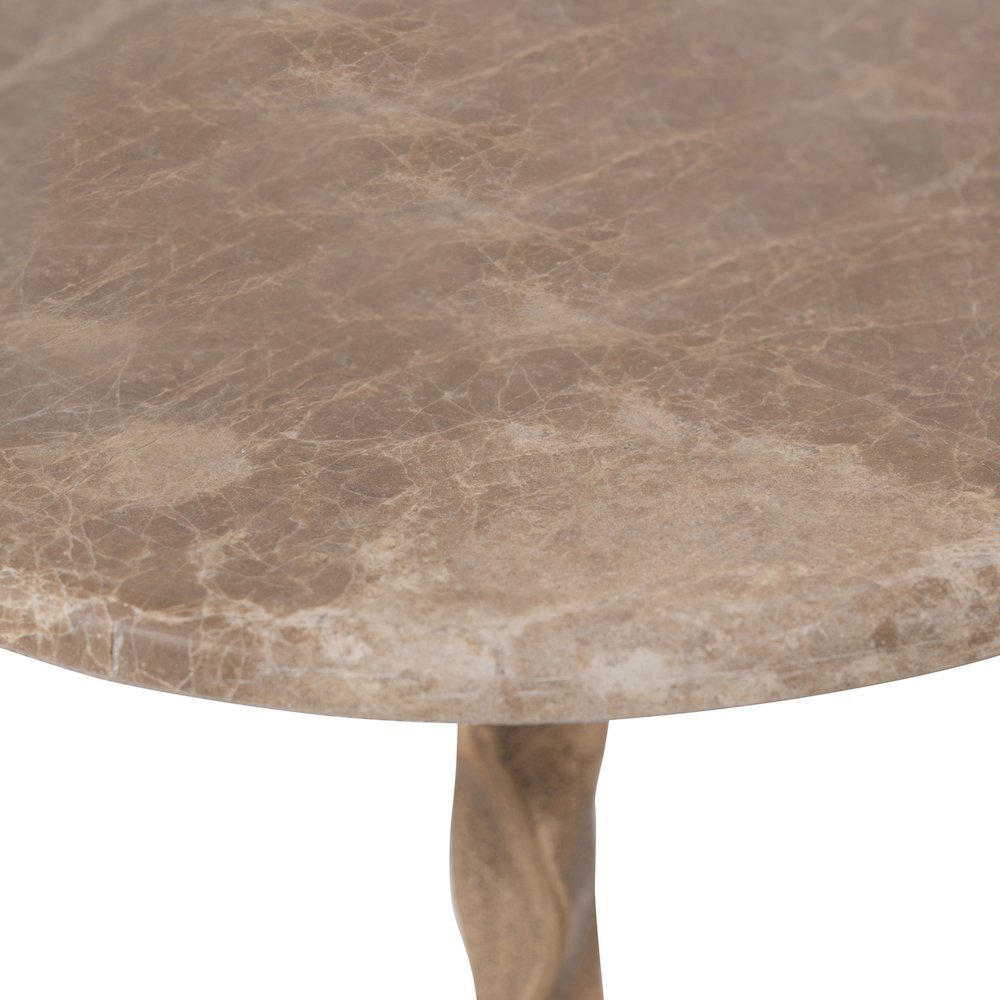 Helix Beige Genuine Marble Top And Aluminum Base End / Side Table