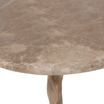 Helix Beige Genuine Marble Top And Aluminum Base End / Side Table