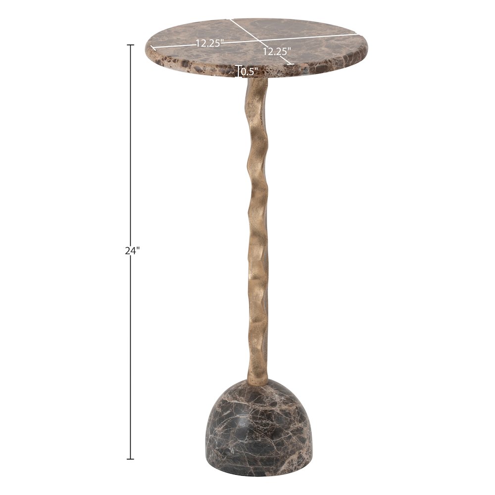 Helix Brown Genuine Marble Top And Aluminum Base End / Side Table