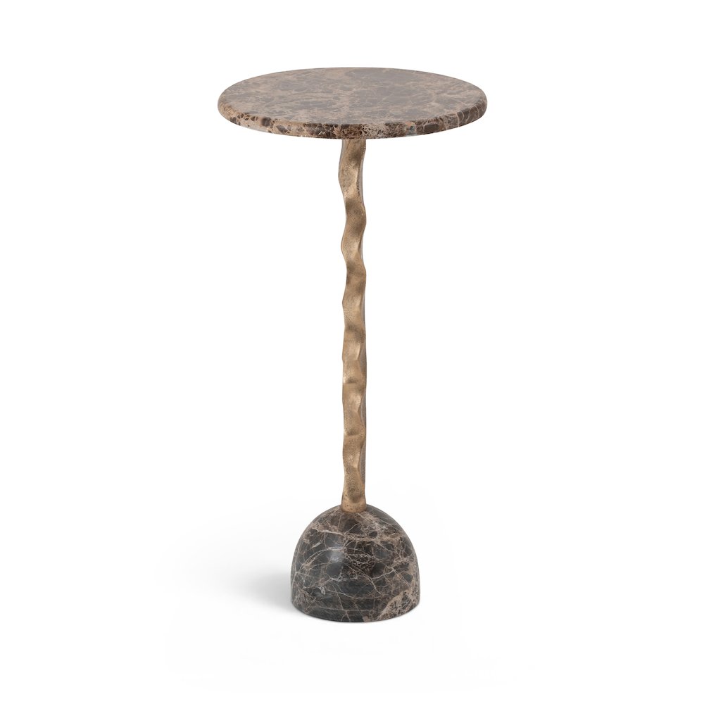 Helix Brown Genuine Marble Top And Aluminum Base End / Side Table