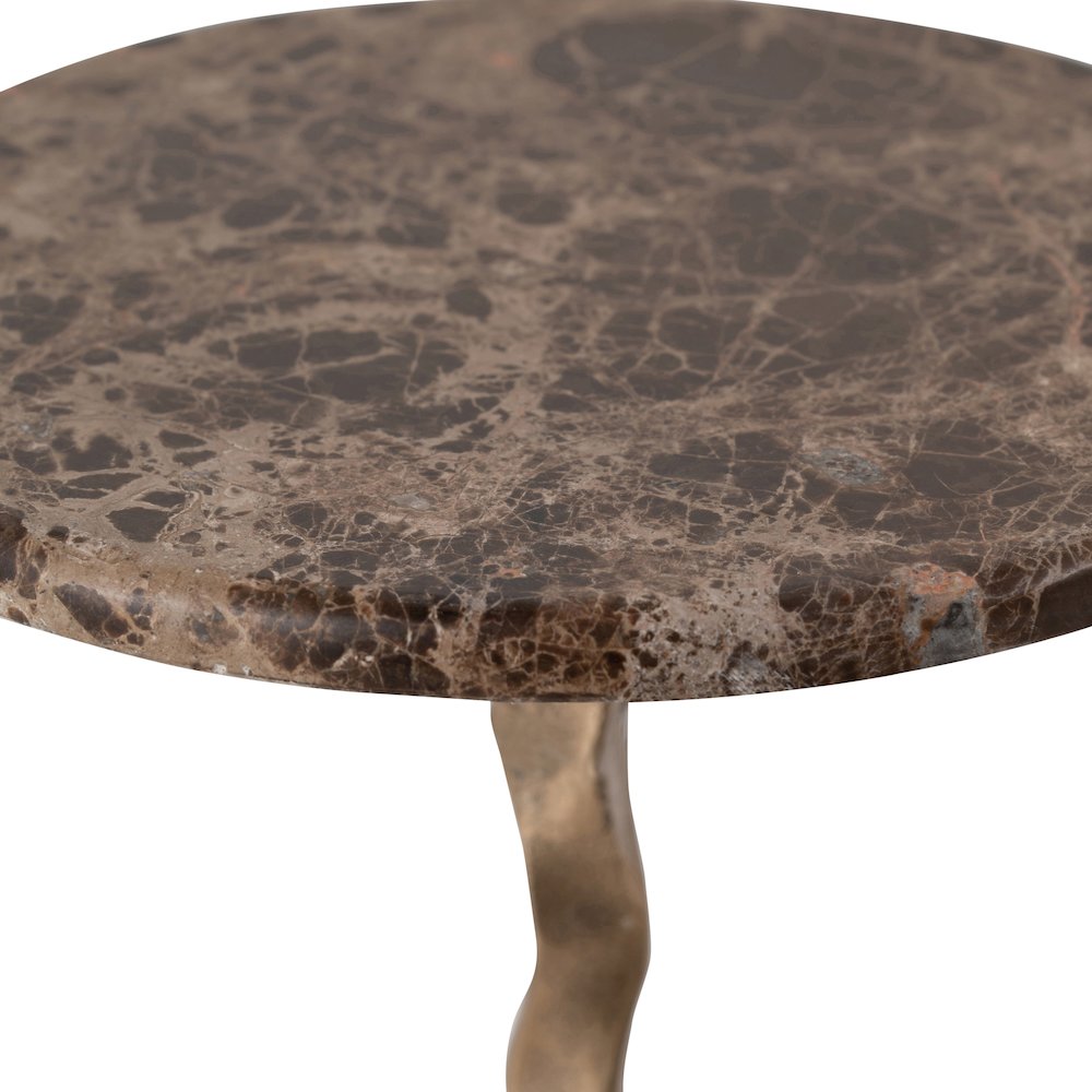 Helix Brown Genuine Marble Top And Aluminum Base End / Side Table