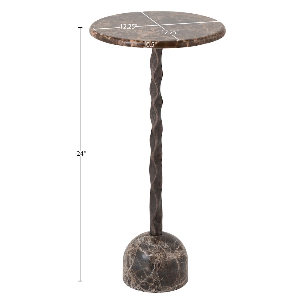 Helix Brown Genuine Marble Top And Aluminum Base End / Side Table