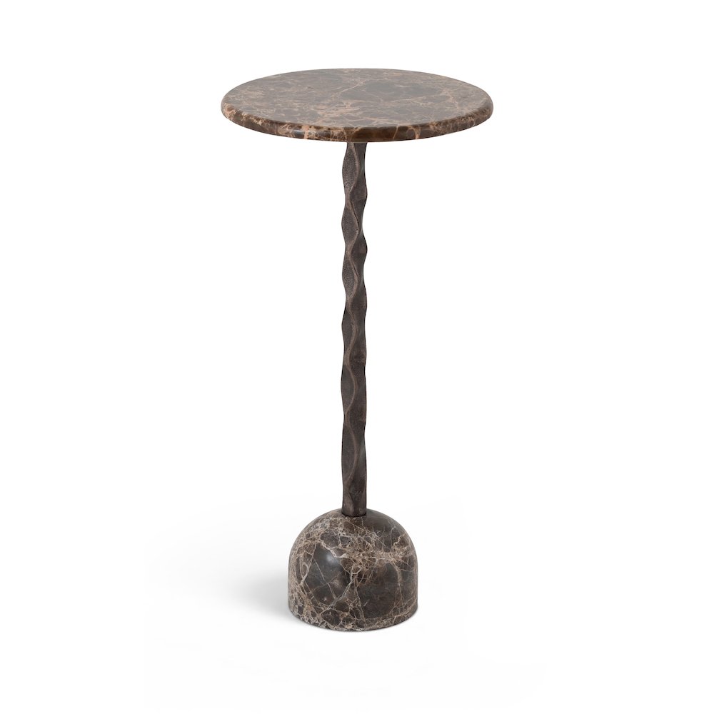 Helix Brown Genuine Marble Top And Aluminum Base End / Side Table