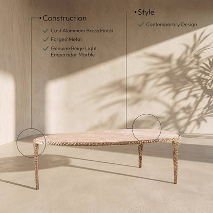 Gild Beige Genuine Marble Top And Aluminum Base Coffee Table