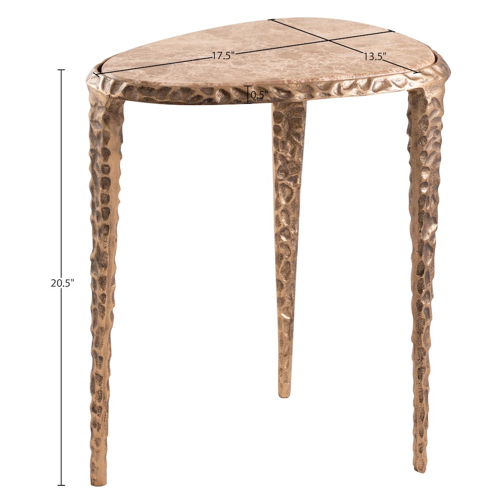 Gild Beige Genuine Marble Top And Aluminum Base End / Side Table