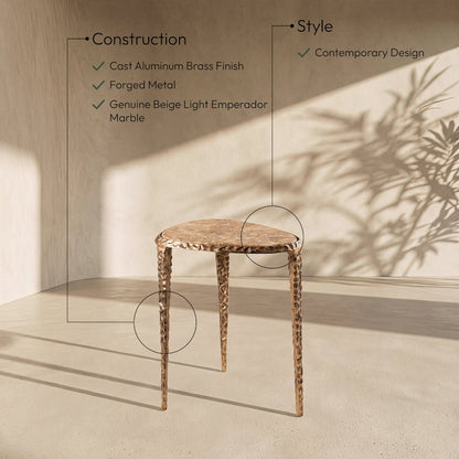 Gild Beige Genuine Marble Top And Aluminum Base End / Side Table