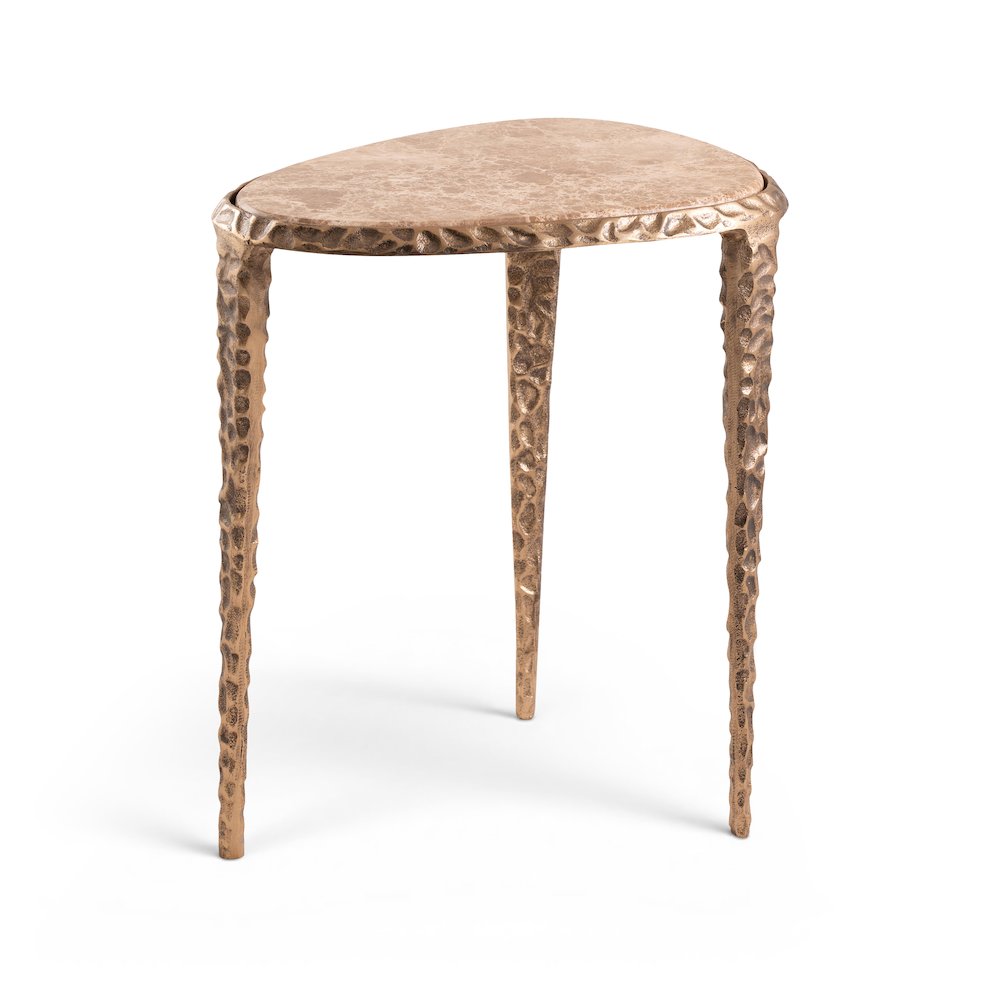 Gild Beige Genuine Marble Top And Aluminum Base End / Side Table